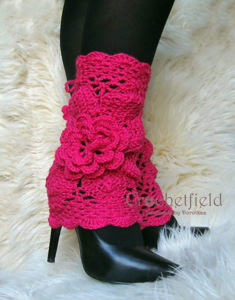 Black Crochet Leg Warmers With Flowers Lace Boot Cuffs Boho Etsy