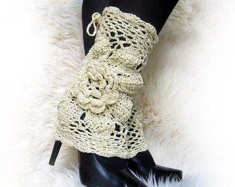 Jambières beiges au crochet avec fleurs, poignets de bottes en dentelle, couvre-bottes bohèmes, cadeau pour elle