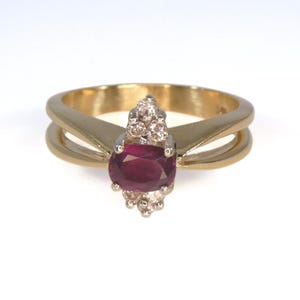 Estate Ruby Diamond Ring 14k Yellow Gold Size 7.5 Vintage Statement Jewelry July Birthstone