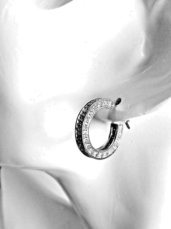 Diamond hoop 3 row earrings ladies 14k white gold 