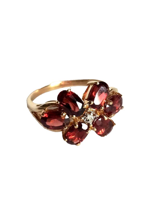 Garnet and diamond ring 10k yellow gold ladies gar