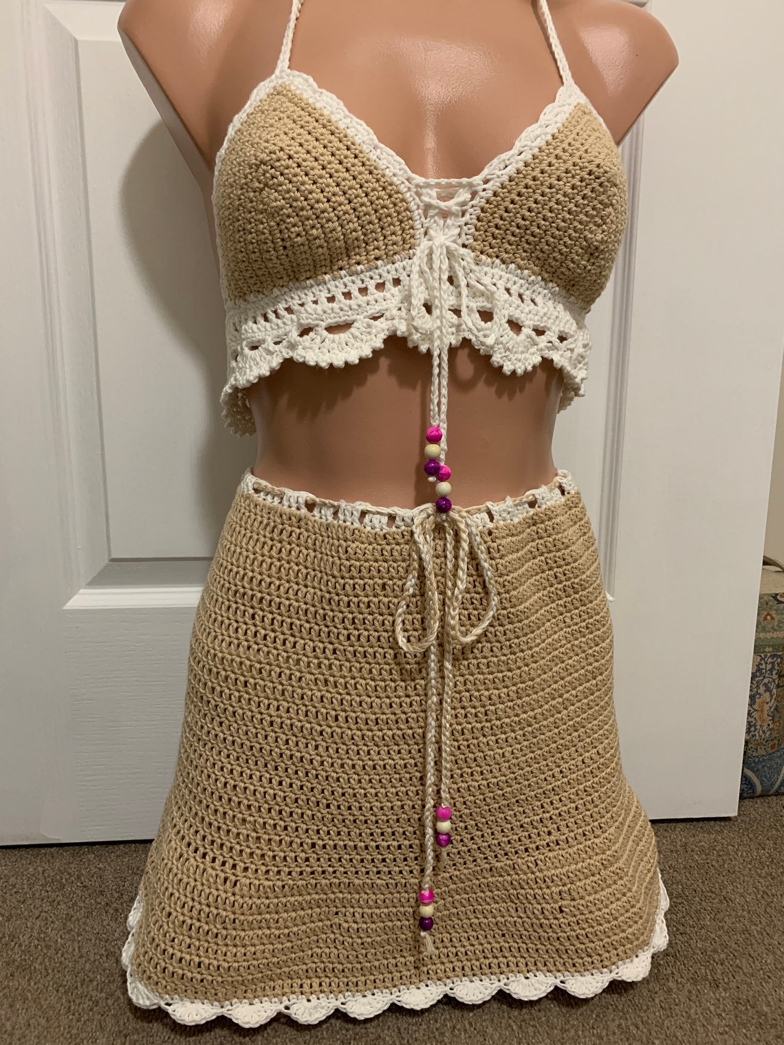 Crochet Two Tone Bikini and Skirt Set Etsy