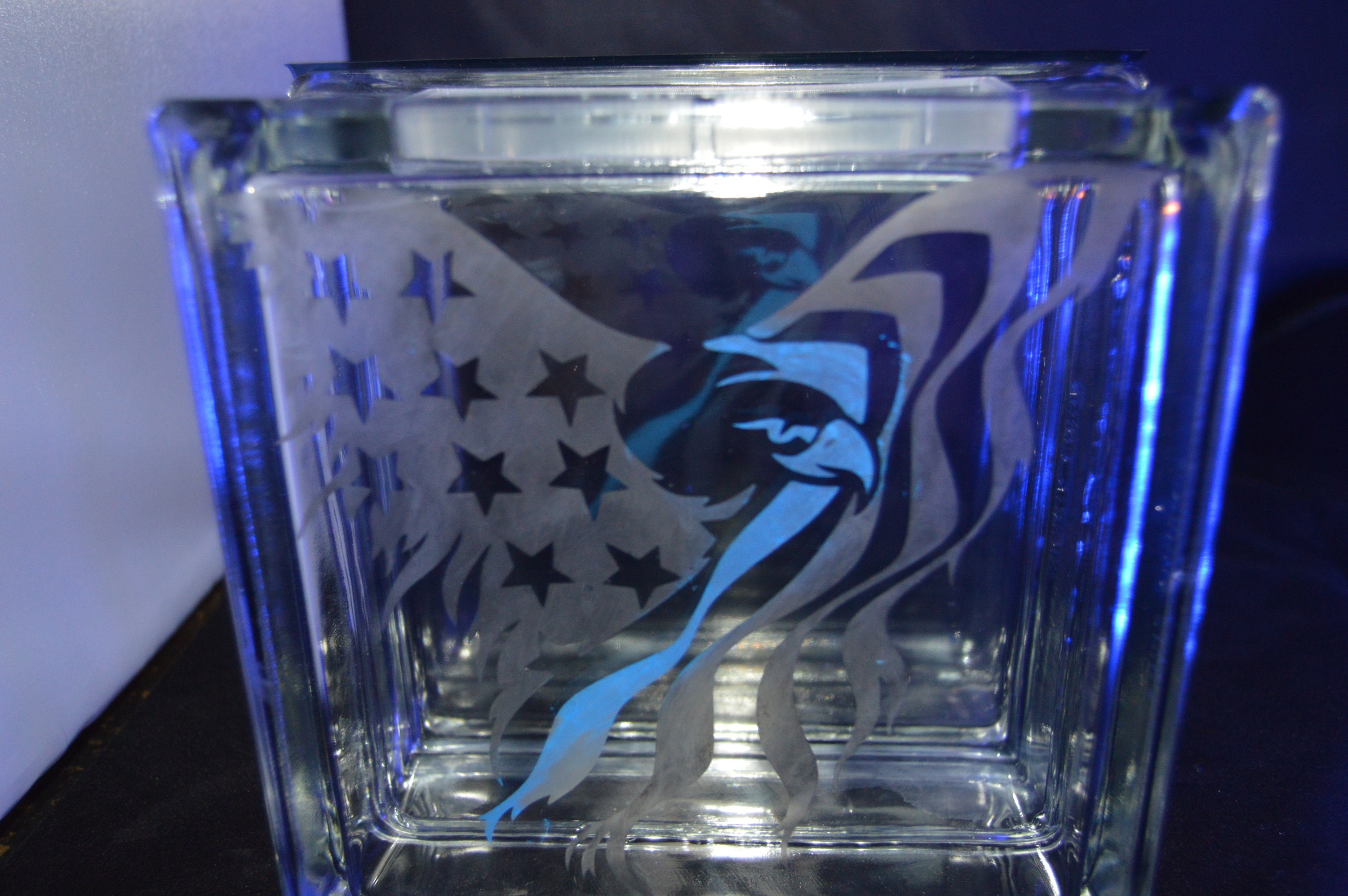 Glass Block Etched Eagle Etsy