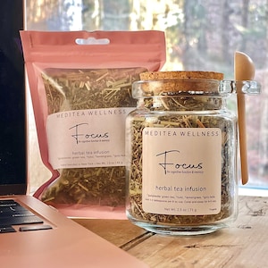 Focus Herbal Tea for Brain & Memory | Green Tea | Loose Leaf | Gotu Kola | Tulsi | Lemongrass | Hand Blended | Sacred Ritual | Gift idea