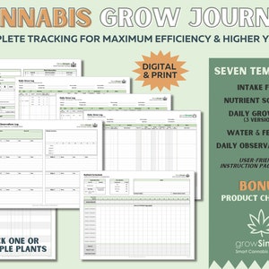 Cannabis Grow Journal / Log with 7 Templates | Daily & Weekly | Digital Download | Printable | Excel | PDF | Product Checklist | Marijuana