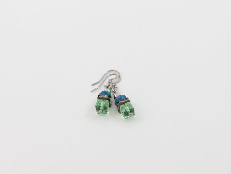 faceted rhinestone stainless steel ball spacer blue bead Earrings cube glass green