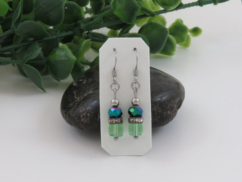 faceted rhinestone stainless steel ball spacer blue bead Earrings cube glass green
