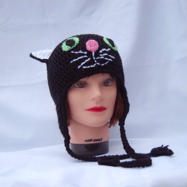 Black Cat Hat Beanie Crochet Handmade Winter Hat Children/'s Fashionable Warm Halloween