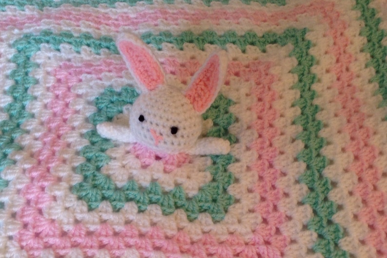 Handmade Crocheted Bunny Comforter Snuggle Blanket Lovey Baby Gift Baby Shower Blanket Rabbit