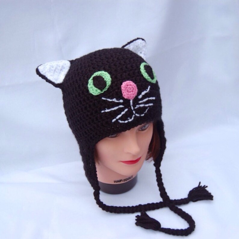 Black Cat Hat Beanie Crochet Handmade Winter Hat Children/'s Fashionable Warm Halloween