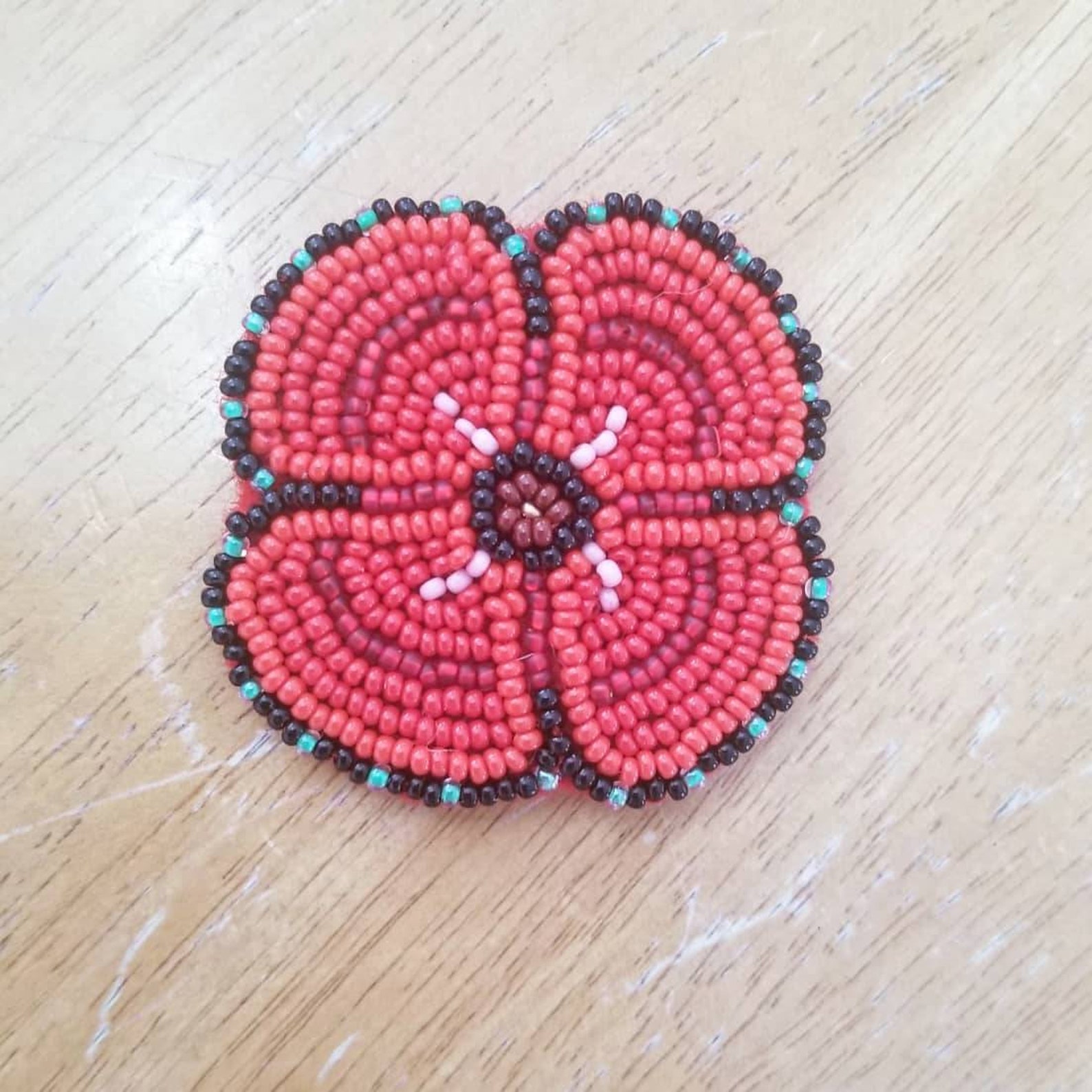 Indigenous Hand Beaded Poppy Brooch Etsy