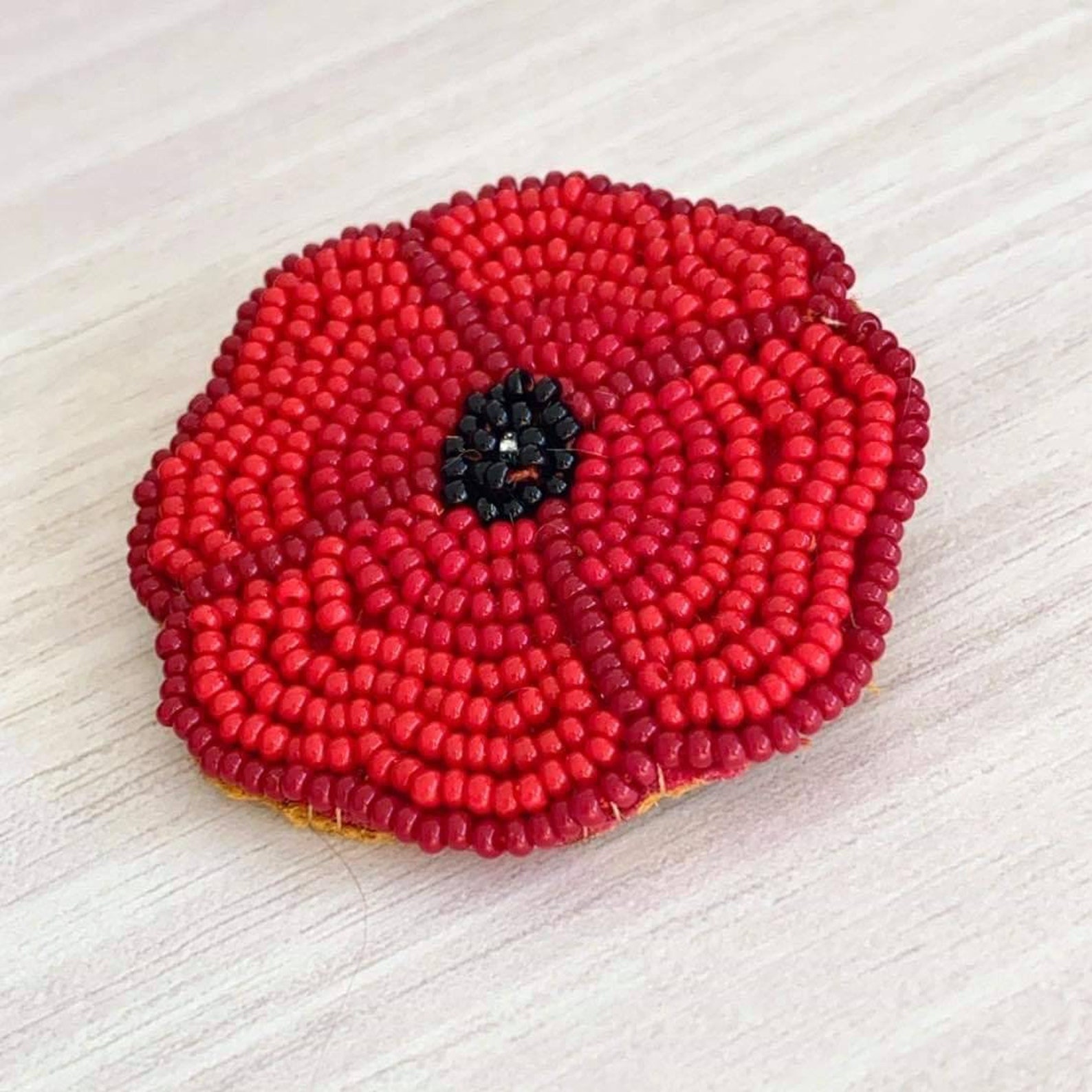 First Nations Hand Beaded Poppy Brooch Pin Etsy