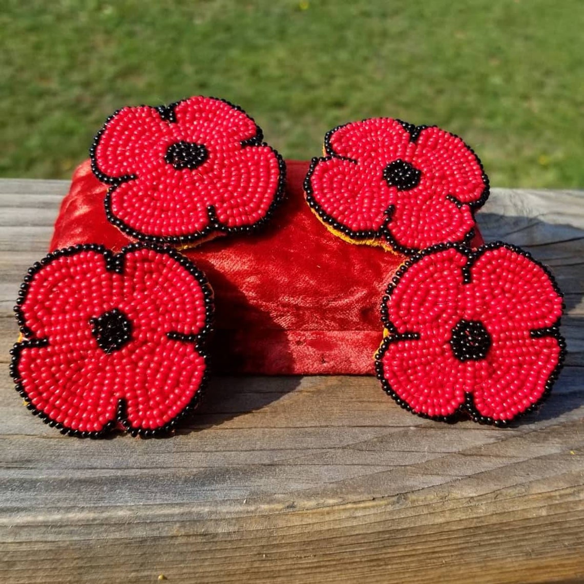 Canadian Hand Beaded Poppy Brooch Pin Etsy