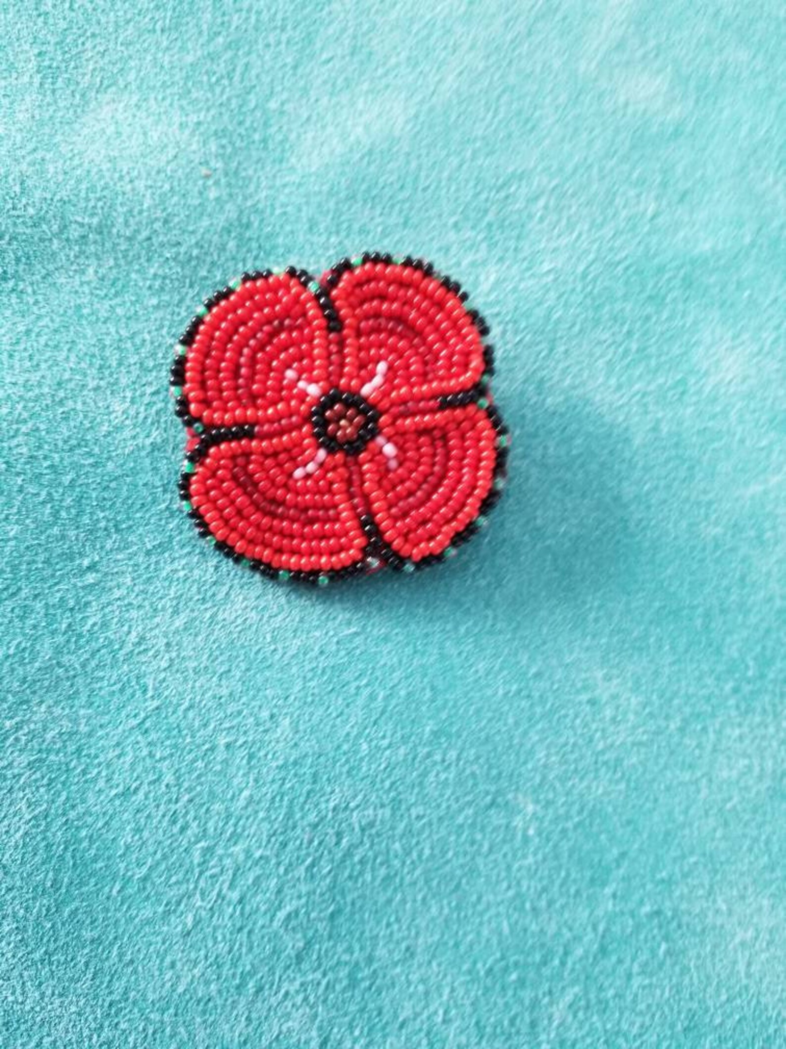 Indigenous Hand Beaded Poppy Brooch Etsy