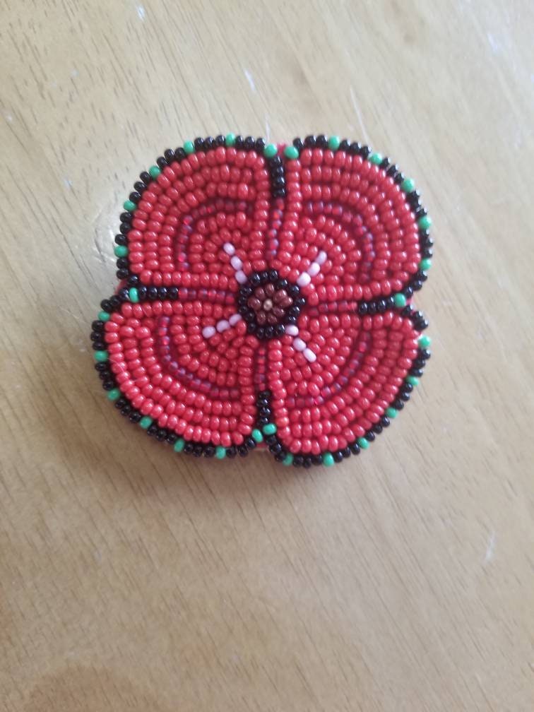 Indigenous Hand Beaded Poppy Brooch