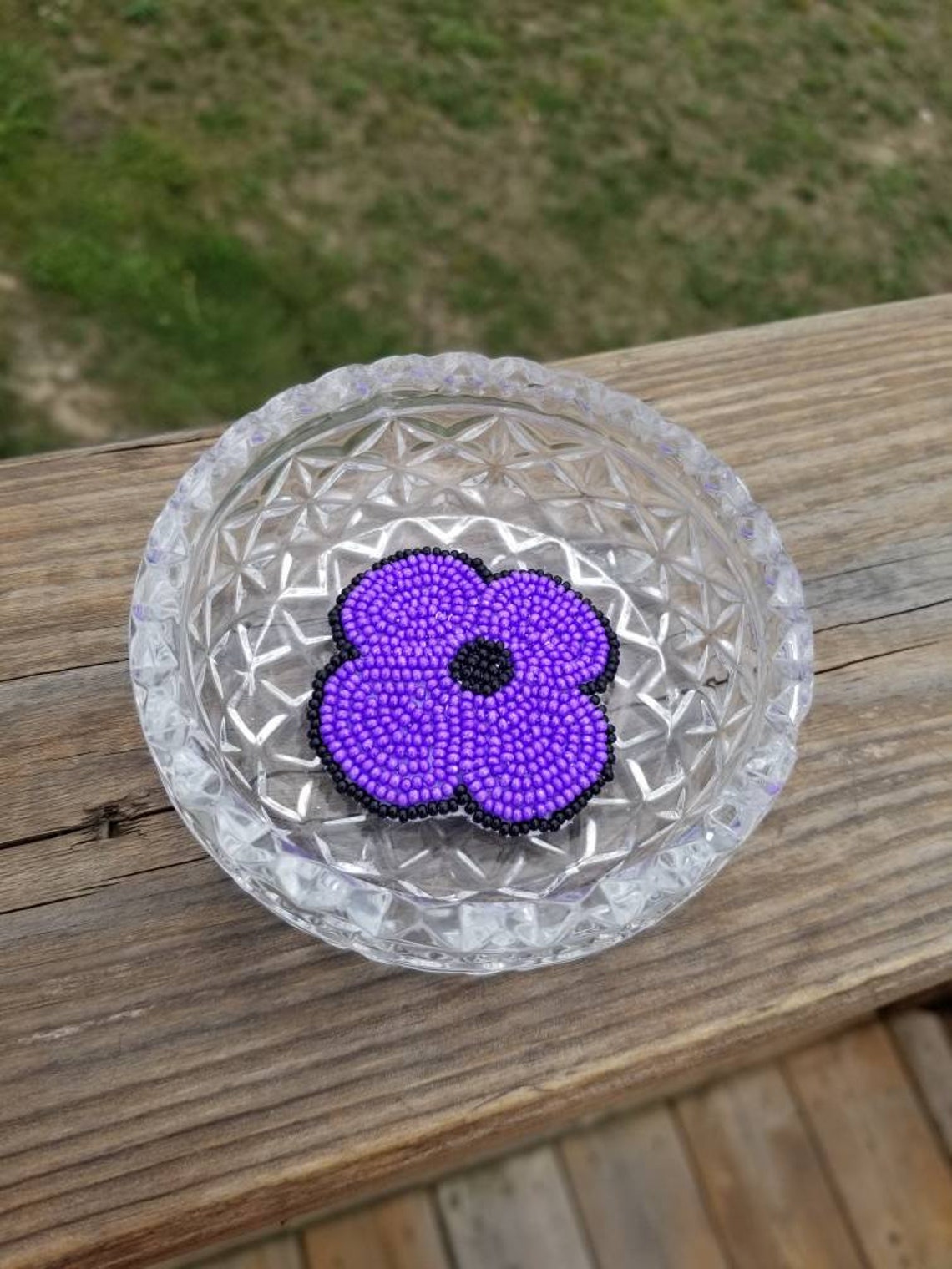 Native American Beaded Purple Poppy Brooch Pin Etsy