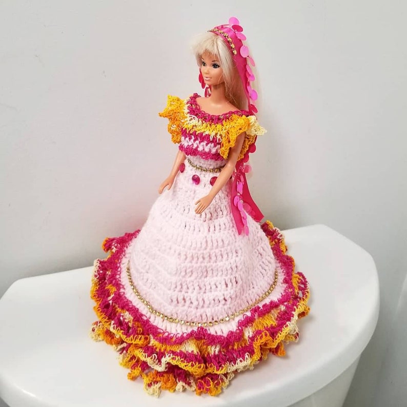 crochet barbie toilet paper cover