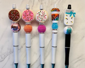 Cookies beaded pens, coffee beaded pens, fireflies beaded pens, silicone focal beads, gift pens, beaded pens, adult pens, coffee lovers