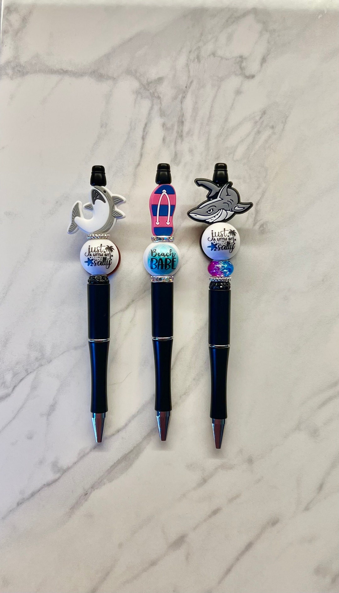 Shark Beaded Pens, Flip Flop Bead Pens, Salty, Beaded Pens, Silicone ...