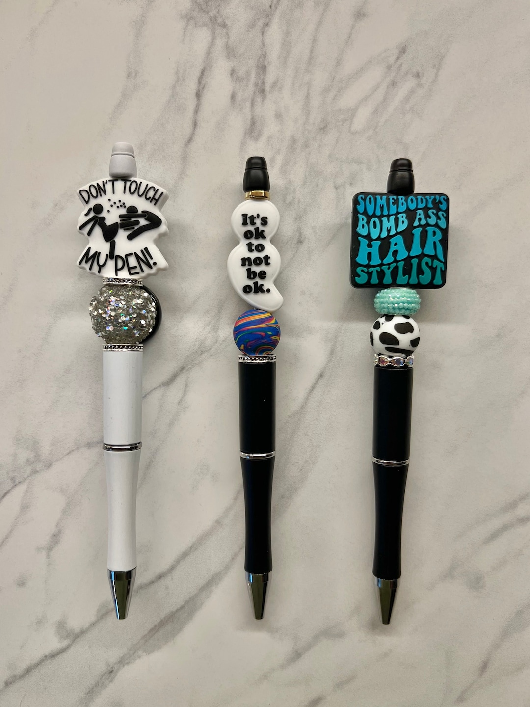 Funny Sayings Silicone Focal Bead Pens, Silicone Focal Beads, Beaded