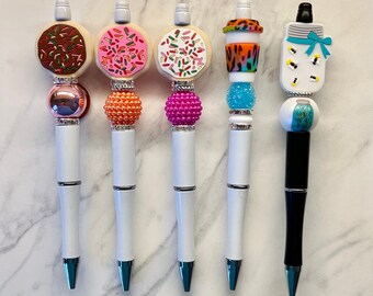 Cookies beaded pens, coffee beaded pens, fireflies beaded pens, silicone focal beads, gift pens, beaded pens, adult pens, coffee lovers