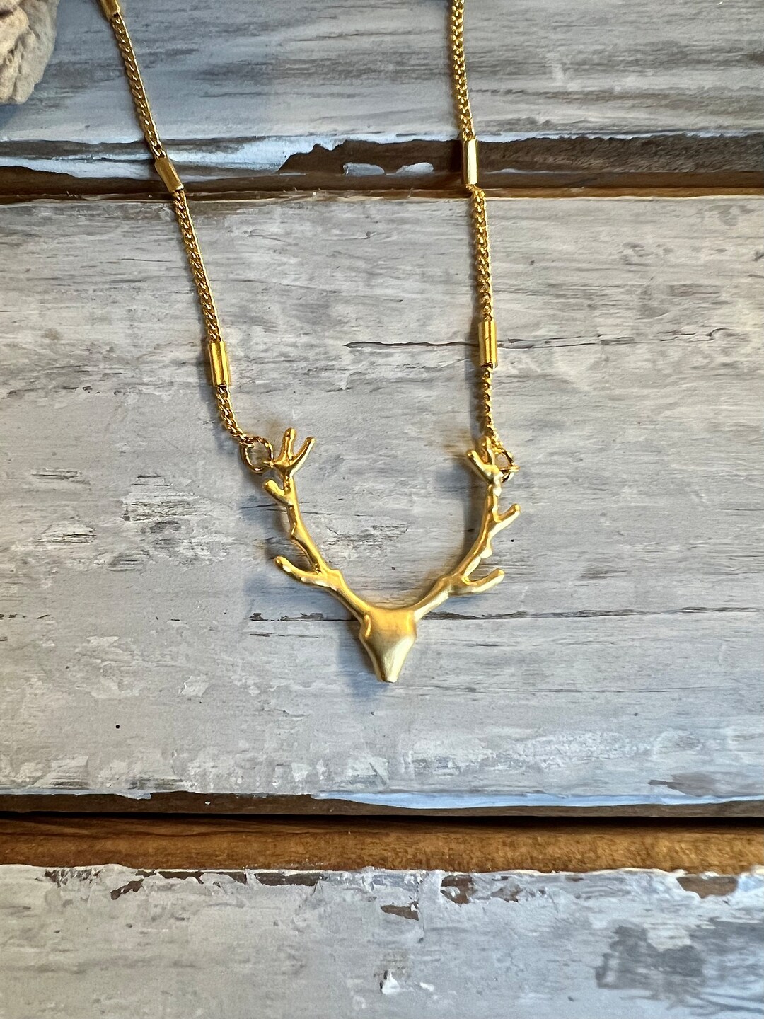 Gold Reindeer Pendant Necklace, 18K Gold, Brushed Gold, Christmas