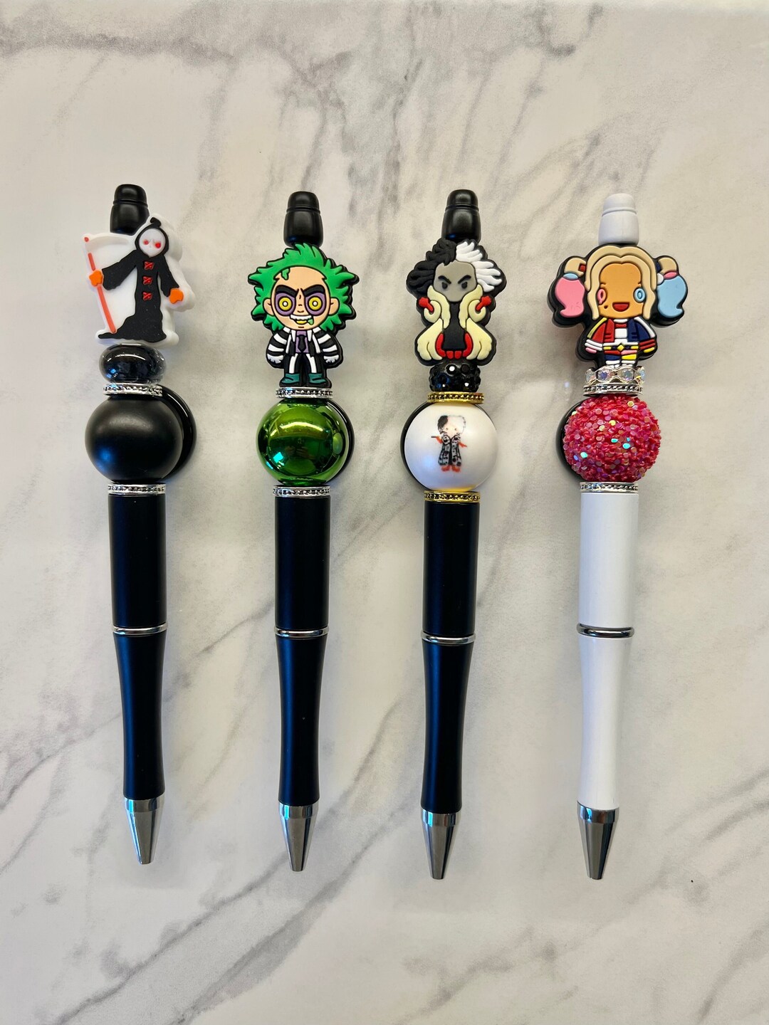 Horror Characters Beaded Pens, Grim Reaper, Beatle Ghost Guy, Cruel