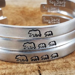 Momma Bear Baby Bear Hand-Stamped Bangle; Mama Bear; Aluminum; Brass; Copper; Sterling Silver