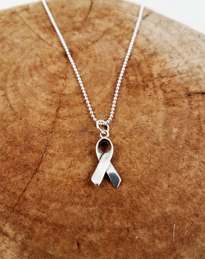 Awareness Ribbon Necklace Sterling Silver Cancer Ribbon Etsy