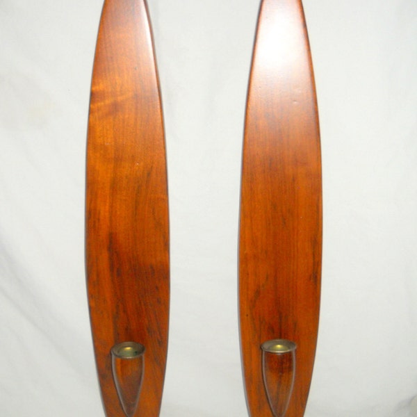 A Pair of Vintage Wall Sconces, Taper Candle Holder Wall Hanging, Walnut, Danish Modern, Mid-Century Modern