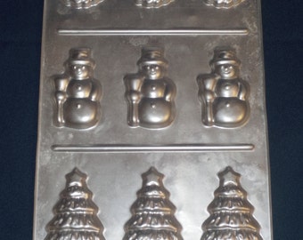 Cookie Pan, Free Shipping, Wilton Christmas Cookie / Candy Mold, 1985, Wreath, Snowman, Christmas Tree