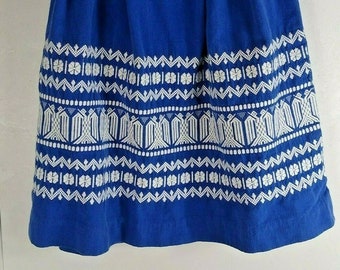 Women's Vintage Skirt Blue Embroidered Ethnic Traditional A Line Size Small 24"