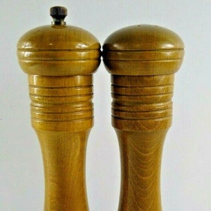 Vintage Najico Wood Salt Shaker & Pepper Grinder Made In Japan 10&quot; Tall Pillar