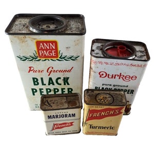 VTG Ann Page Durkee Frenchs Spice Tin Lot Retro Kitchen Black Pepper Tumeric