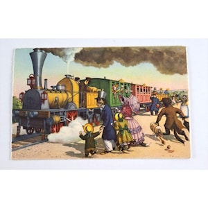 VtG Alfred Mainzer Dressed Cats Meeting Train Postcard Max Kunzli 1940s Cat Art