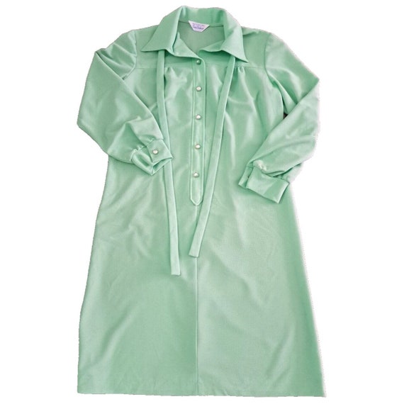 Vintage Womens Sears Shirt Dress Shift Midi Polye… - image 1