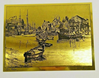 Vintage Dufex Foil Print: Old English Sailing Ship, Solid Wood