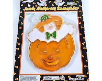 Vintage Halloween Suncatcher NEW NOS Happy Ghost Pumpkin Hermitage Pottery 7"