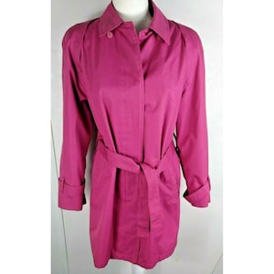 Women&#39;s London Fog Pink Trench Coat Short Vintage 80s New Wave Punk Tie Waist 6