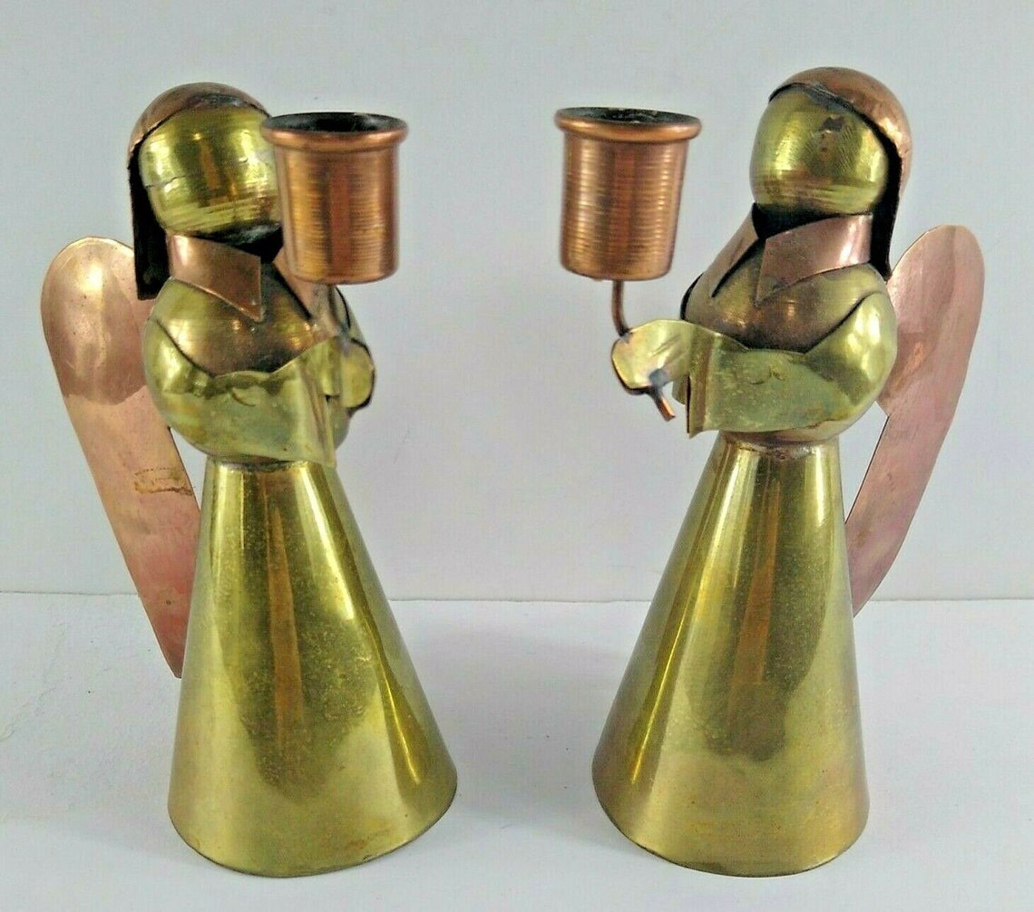 Vintage Brass And Copper Angels Candle Holders 6 Set Of Etsy