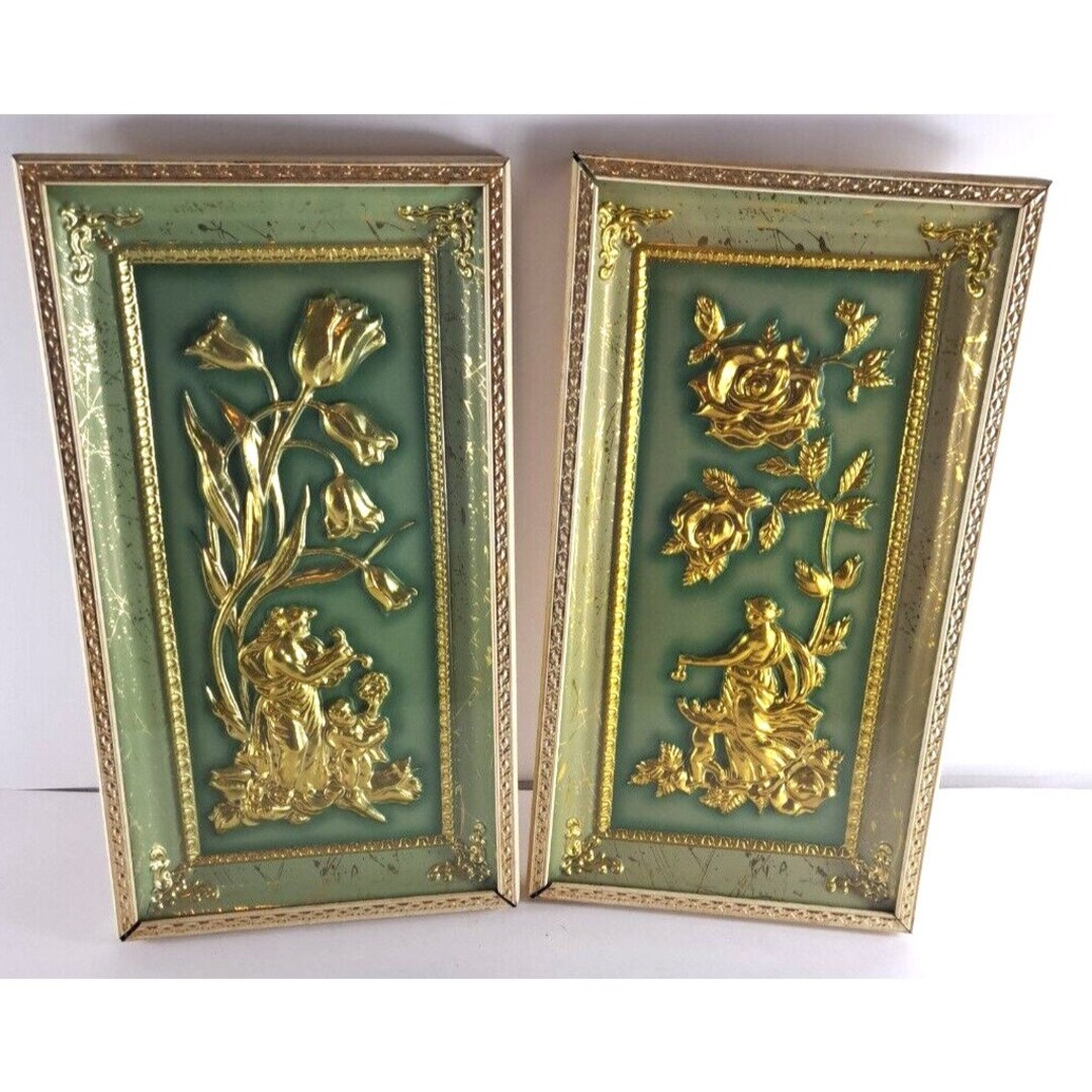 VTG Jade Four Seasons Pictures Set of 2 Neo Classical Etsy