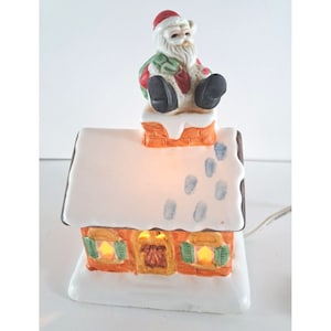 Vintage Christmas Village Lighted House Santa On Roof Ceramic Made In Taiwan