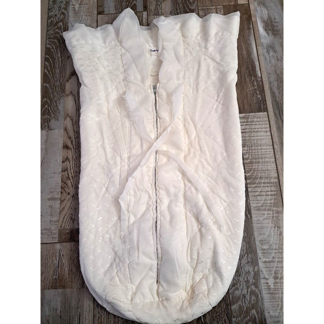 Vintage Baby Receiving Swaddle Blanket White Quilted Zip Trundle Bundle