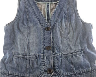 Womens Vintage Denim Vest Button Down V Neck Retro Boho 1990s Liz Claiborne L