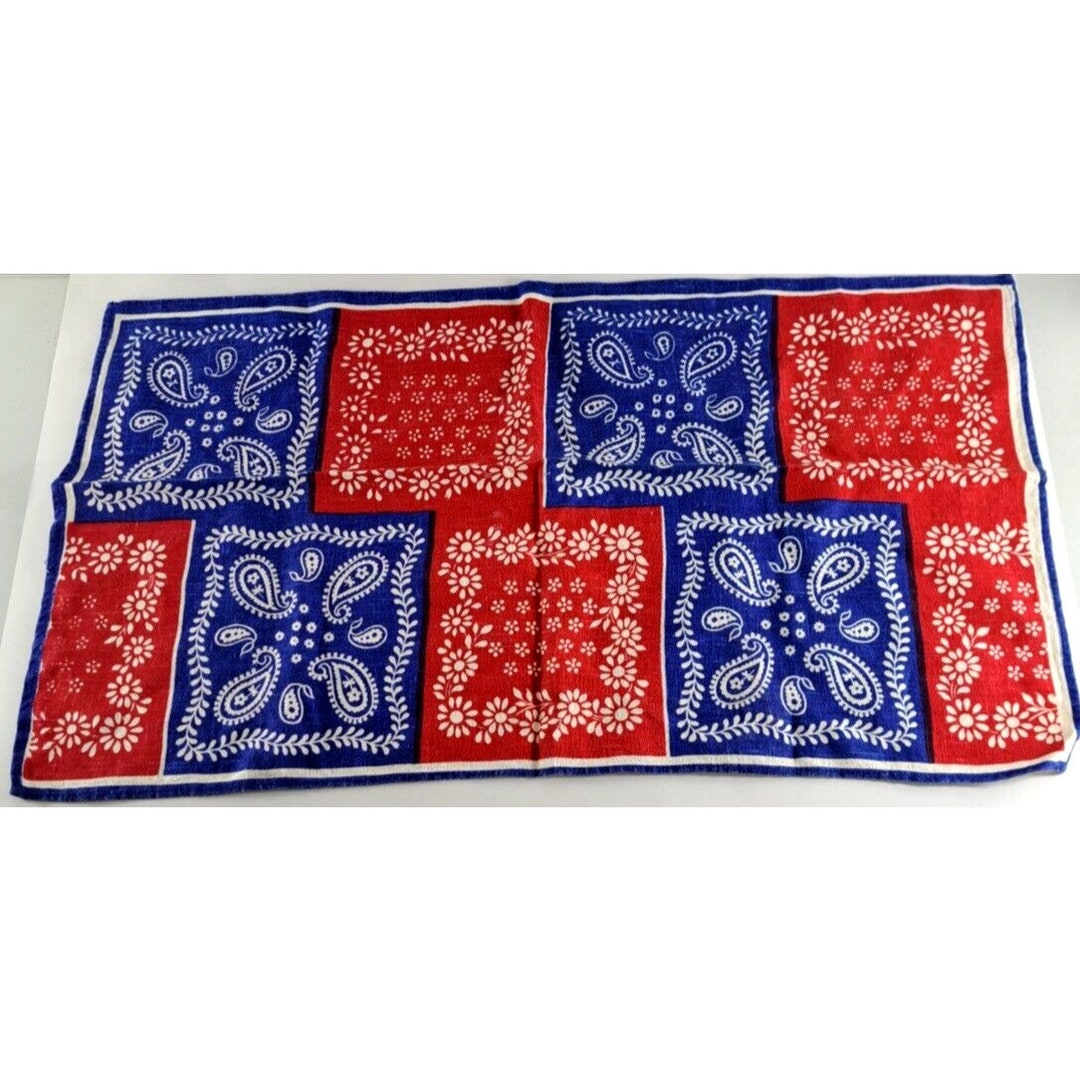 Red Patchwork Table Runner VTG Table Runner Centerpiece Red White Blue Patchwork Floral Paisley ...