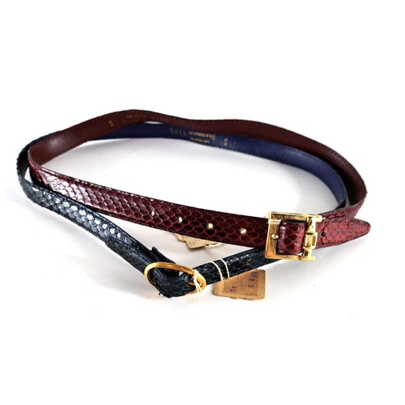 Womens Vintage Genuine Snakeskin Belts Set of 2 Blue Red NEW  display picture 1