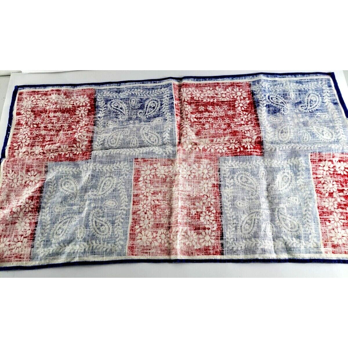 VTG Table Runner Centerpiece Red White Blue Patchwork Floral Paisley ...