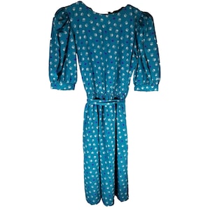 Vintage Womens Jos A Banks Dress Blouson Turquoise 1980s Pockets Size 12 Small
