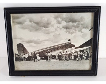 Vintage Aviation Photograph Douglas DC2 Airplane Australia To US 1972 Framed