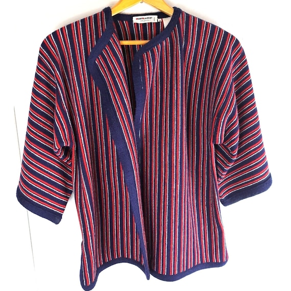 Yves Saint Laurent Rive Gauche, Womens VTG Saint Laurent Rive Gauche Knit Cardigan Striped Open Front 90s Small
